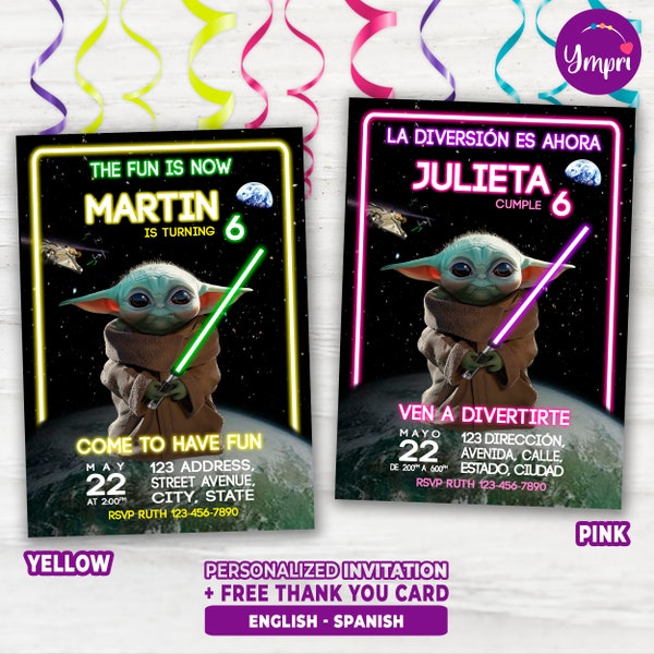 Personalized Printable Invitation for Birthday Baby Yoda, Star Wars, The Child, The Mandalorian, Printable, Party, Fun