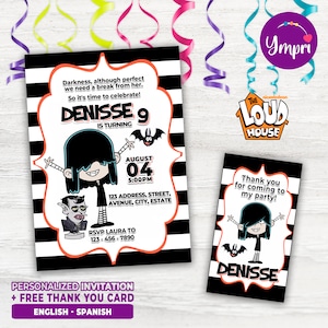 Invito stampabile personalizzato per il compleanno La casa dei Loud Lucy, carta The Loud House, stampabile e personalizzata