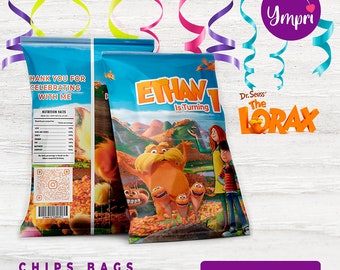Custom Printable Chip Bag Labels from The Lorax. The Lorax party decor. Printable digital file