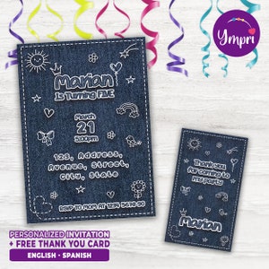 Cartão de aniversário jeans engraçado e legal - download digital super fofo - convite personalizado para impressão