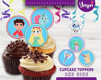 Custom Cupcake Toppers. Cupcake round 2&quot;x2&quot; labels. Printable toppers. Party toppers. For Boy and Girl Kids invitation. Direct download