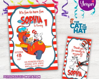 Personalized Printable Invitation for Birthday The Cat In The Hat, Dr. Seuss, The Cat In The Hat Printable, Personalized card