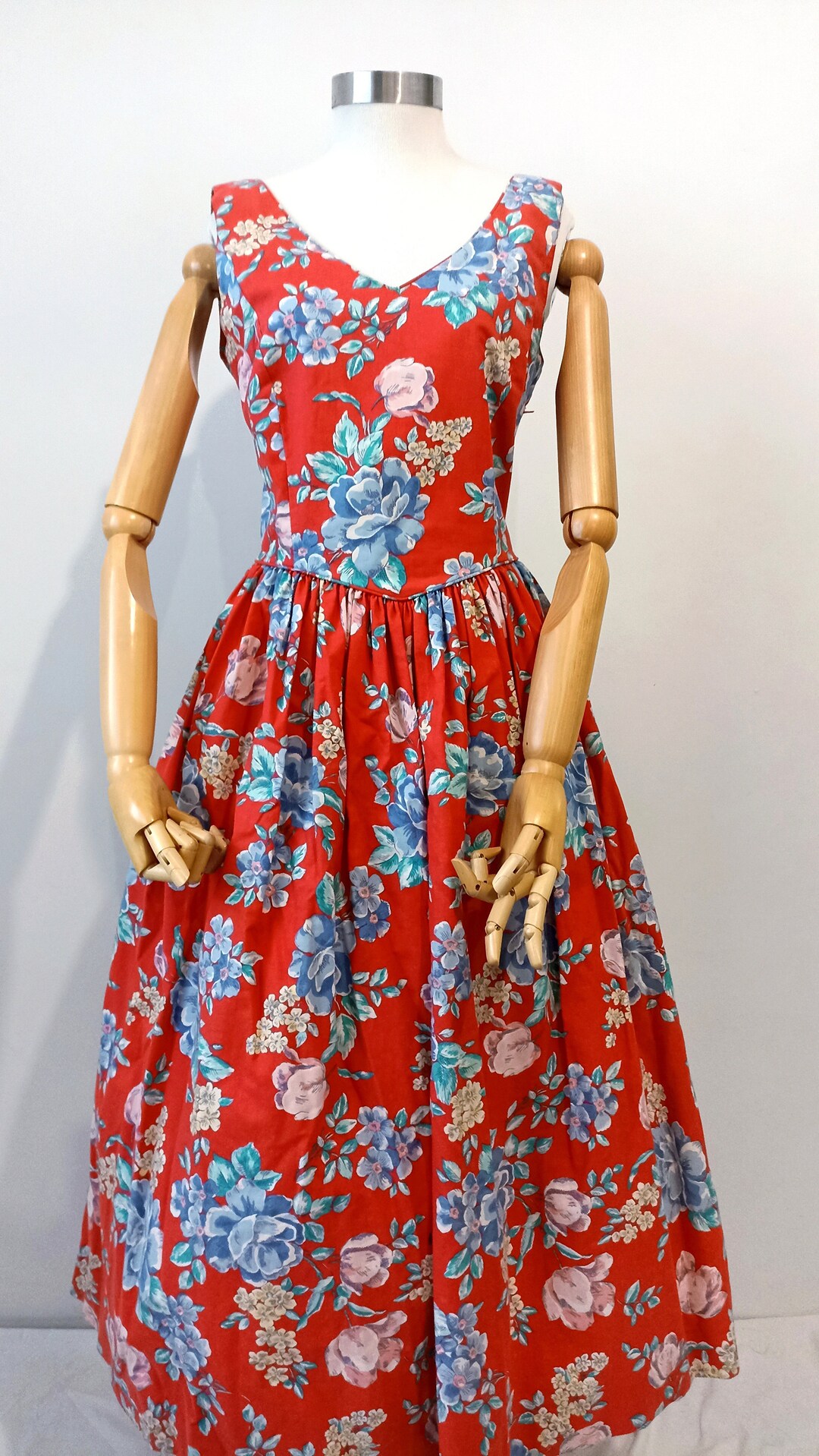 Beautiful Red Laura Ashley 1980 Dress Floral Fairycore Etsy
