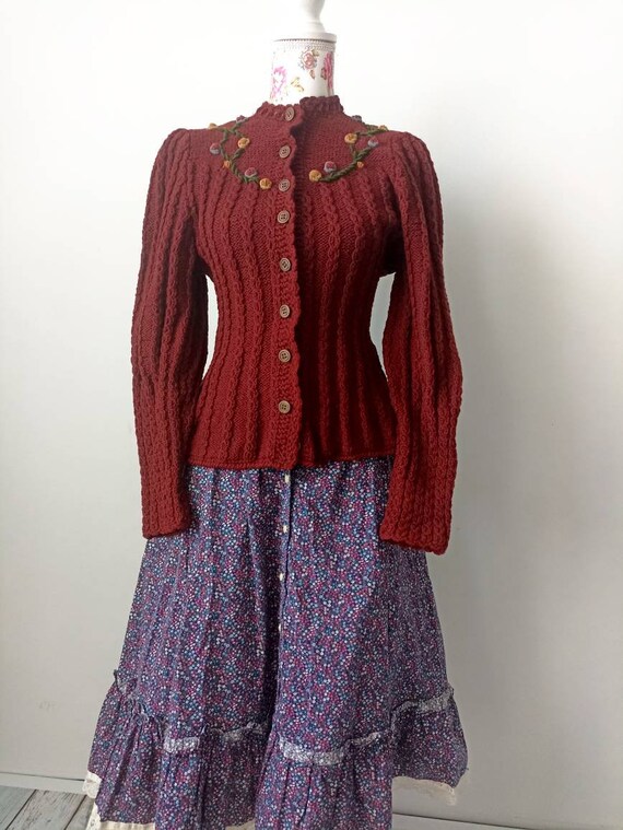1940 1950 wool vintage cardigan with embroidery a… - image 10