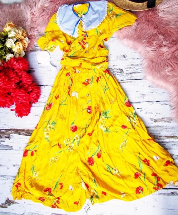 yelow energetic vintage 80's viscose dress