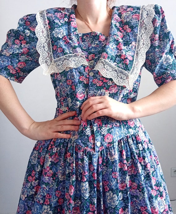 Beautiful 1980 dress with collar size m l cottage… - image 4