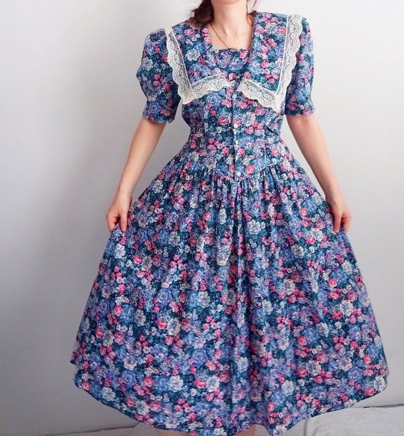 Beautiful 1980 dress with collar size m l cottage… - image 5