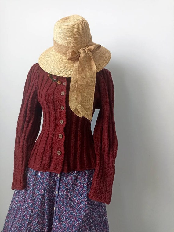 1940 1950 wool vintage cardigan with embroidery a… - image 5