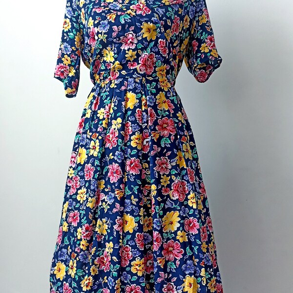 beautiful 1990 viscose collours dress one size sml cottagecore romantic prairie fairy