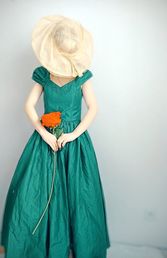 beautiful silk bootle green Laura Ashley dress wi… - image 3