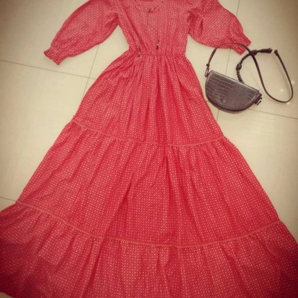 STUNNING HANDMADE DARKEST NAVY ROMANTIC COTTON PRAIRIE DRESS