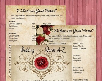 Printable Bridal Shower What's in Your Purse & Wedding Words Game - 3 Pack