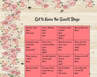 Printable Bridal Shower Get to Know the Guests Bingo Game