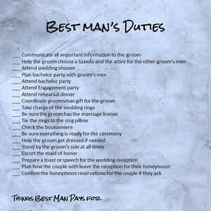 Printable Wedding Planning DIY - Best Man Duties Checklist