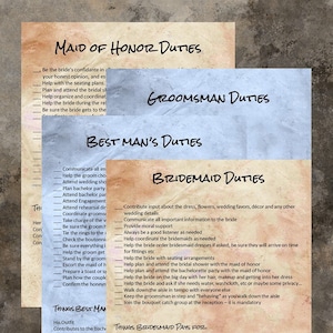 Printable Wedding Planning DIY - Wedding Party Duties Checklist 4 Pack