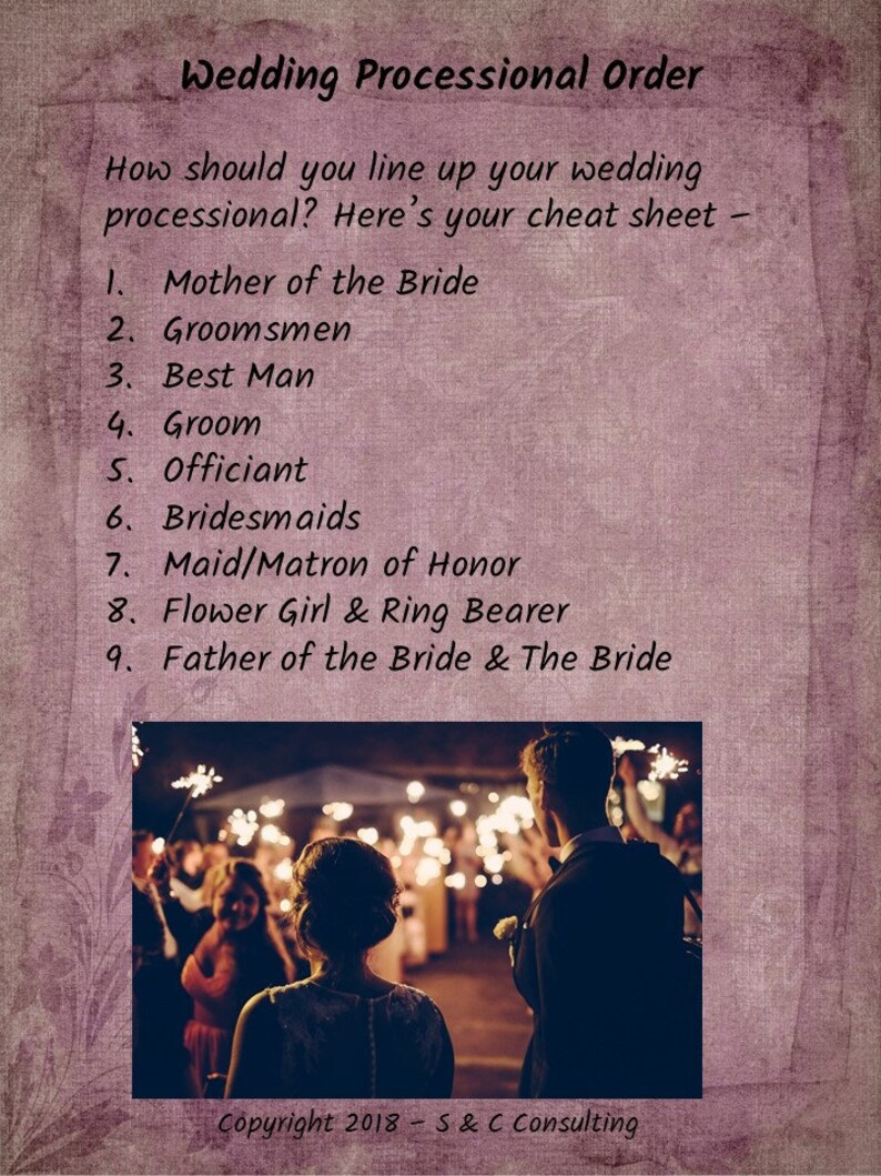Wedding Processional Order of the Wedding Party Wedding Planning Printables