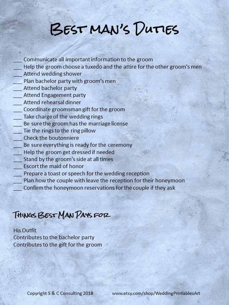 printable wedding planning diy best man duties checklist etsy