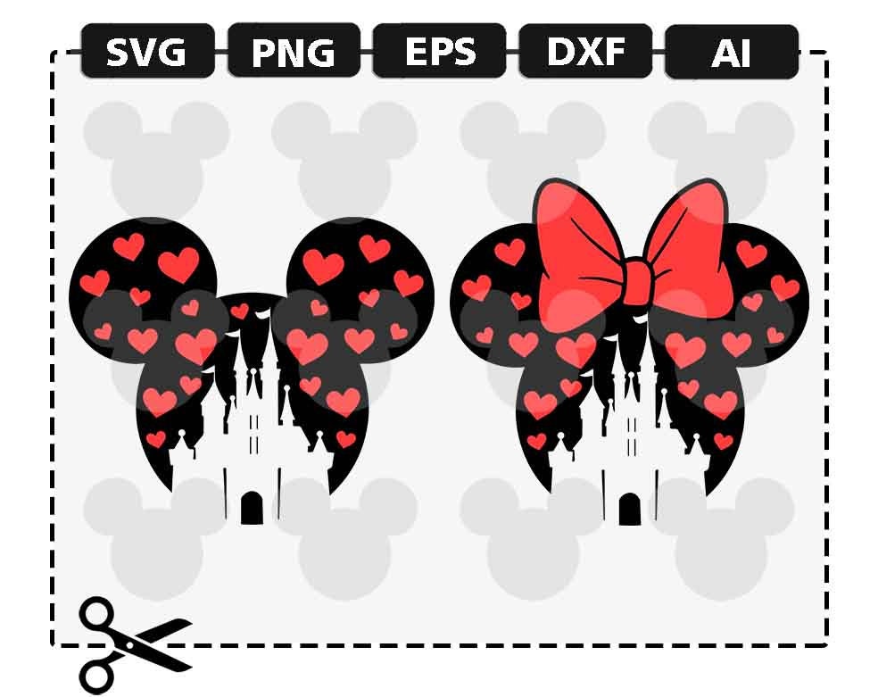 Download SVG Disney Castle Heart Red Ears Mickey Minnie Mouse Love ...