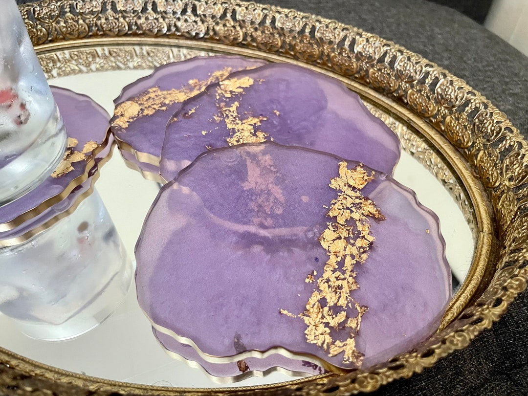 Amethyst purple and gold geode coasters - Etsy Österreich