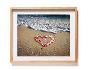 Heart Lei - 16x20 Photo Art Print, Wall Art, Beach Decor, Sand, Ocean, Flower Lei, Hawaii Print, Hawaiian Decor, Love, Aloha