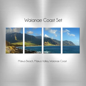 Waianae Coast Tetraptych Magnet Set - Panoramic image of Leeward Oahu in 4 sectional magnets. Makua  Beach, Makua Vlly. Small yet impressive