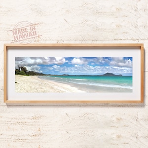 Kailua Beach - 40” x 12” Panoramic Poster Print, Photography, Soft powder sand, Turquoise water, Windward Oahu, Hawaii, Kaneohe Marine Base
