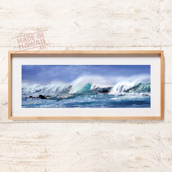 Winter Waves Waimea Bay - 10x30 PHOTO Art Print, Panoramic Photography, Wall Art, Wave Print, Beach Decor, Waimea Bay, North Shore, Hawaii