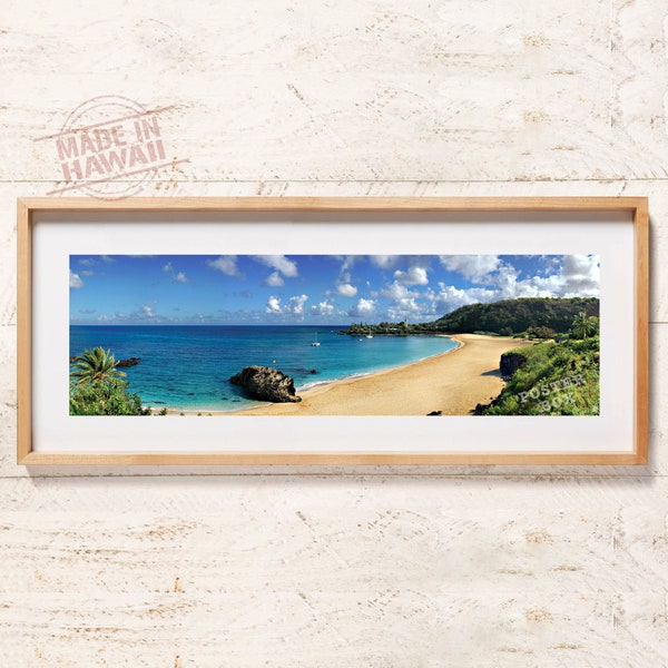 Waimea Bay Summer, North Shore, Oahu, Hawaii - 40" x 12" Panoramic poster print, Summer Morning North Shore, Jump Rock, Oahu, Hawaii,