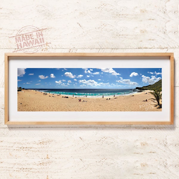 Sandy Beach - 40" x 12" Panoramic Poster Print, Photography, Body Boarding, East Oahu, Sandy, Hawaii, Locals, Surf, Shore Break, Wahines,