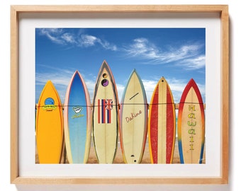 Surfboards 16x20 Photo Print, Hawaiian state flag, Shaka, Dakine, Wall art, beach decor, Beach print, colorful, blue sky, happy, Hawaii