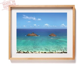 Impression photo Lanikai de Pillbox Hike - impression photo 16 x 20 po., îles Mokulua, photo d'Hawaï, impression d'Hawaï, impression de l'océan, Kailua, randonnée au pilulier