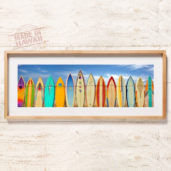 Hawaiian Surfboards - 40" x 12" Panoramic Poster Print, Photography, Surf, Wall Art, Beach Decor, Colorful, Coastal Art Print, Beach Print