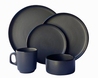 Handmade ceramic dinnerware set, beautiful black tableware set, housewarming gift, ceramic dish, dining essential