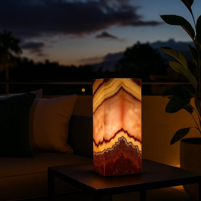 Handcrafted Natural Onyx Table Lamp – Rustic Accent Light image 4