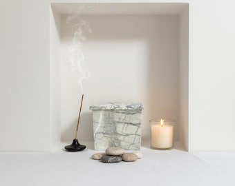 White & Gray Marble Cremation Urn: Pet or Human Ash Vessel