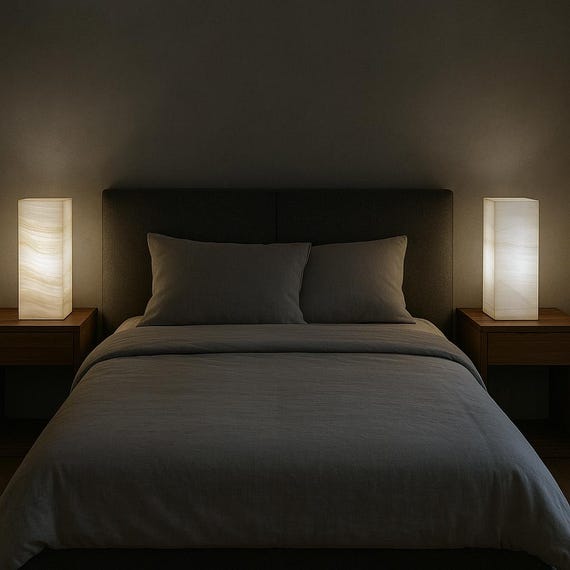 Handcrafted Onyx Table Lamp – Translucent Accent Light, Rustic Modern Decor