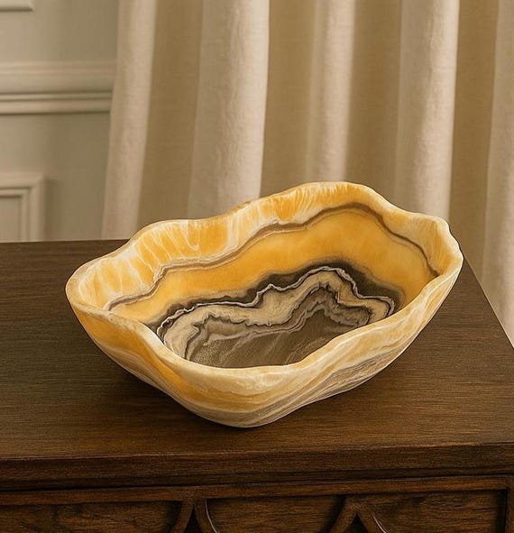 Large Onyx Bowl Beige – Luxury Centerpiece – Handmade Stone Bowl – Coffee Table Decor – Decorative Fruit Bowl – Natural Onyx Home Decor