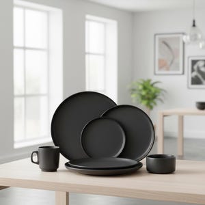 Handmade Black Ceramic Dinnerware Set: 5-Piece Tableware