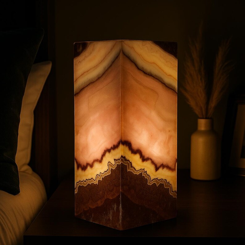 Handcrafted Natural Onyx Table Lamp – Rustic Accent Light image 2