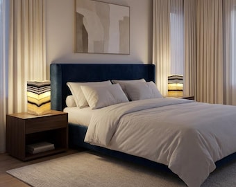 Modern Onyx Table Lamp, Natural Stone Bedside Light, Geometric Nightstand Lamp