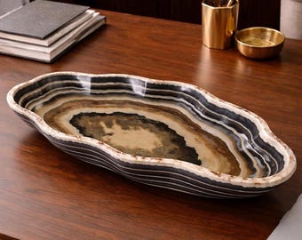 Large Onyx Bowl Decor – Black Onyx Centerpiece – Handmade Stone Bowl – Coffee Table Decor – Luxury Home Accent – Natural Onyx Tray