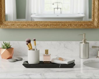 Handmade Black Marble Vanity Tray: Rectangular Jewelry Organizer