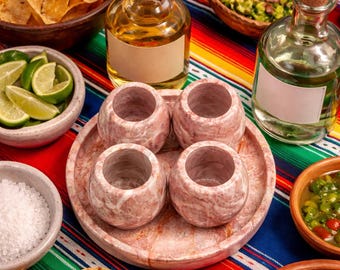 Zodax Regale Tequila Shot Glass Serving Set, Scroll Metal Tray
