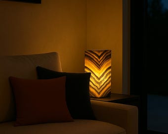 Brown & Red Onyx Stone Lamp: Rustic Modern Table Lighting