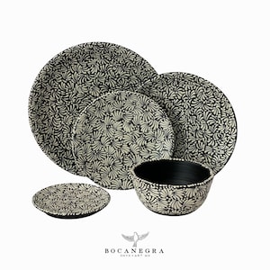 Talavera dinnerware personal set, black tableware set, housewarming gift, Talavera dish, dinning essential