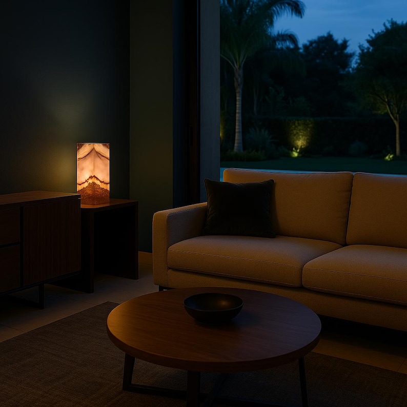 Handcrafted Natural Onyx Table Lamp – Rustic Accent Light image 3