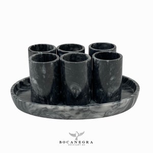 Tequila Shooter 7 piece Set, Black Marble with white Shots, Luxury Tequila shot, Barware, Handmade marble shots