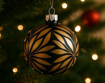 Adorno navideño de vidrio soplado: esfera negra y dorada (juego de 12)