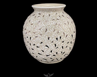 White Talavera Decorative Vase with Platinum Inlay - Decorative Vase - Talavera Pottery