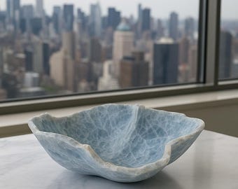 Hand-Carved Blue Onyx Bowl: Elegant Stone Centerpiece, Made in Mexico
